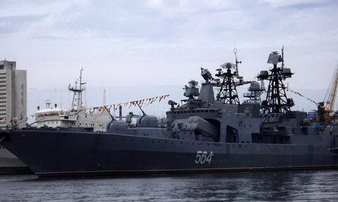 俄舰艇参加军演 俄罗斯"特里布茨海军上将"号大型反潜舰也来了