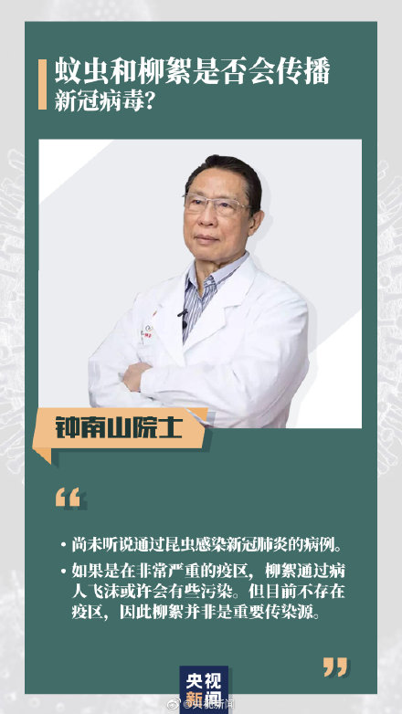 推荐：天气渐热，蚊虫和柳絮是否会传播新冠病毒？钟南山回应了