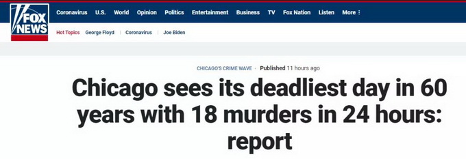 24小时18起命案，美国芝加哥迎60年来“最致命一天”！
