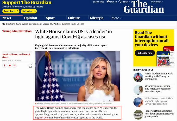 “全世界都将美国视为抗击疫情领导者”？英媒数了起来：确诊近300万