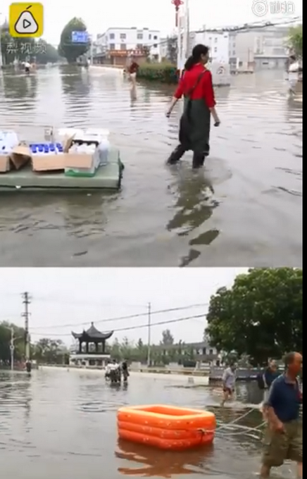 热点|柘皋河水位暴涨！安徽三千年古镇被淹，居民蹚水转运物品