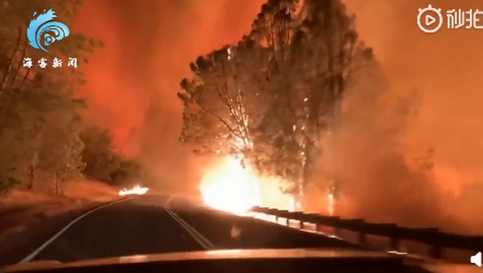 热点|摄影师驾车穿越加州野火，这一幕令人恐惧！网友：开车需要勇气