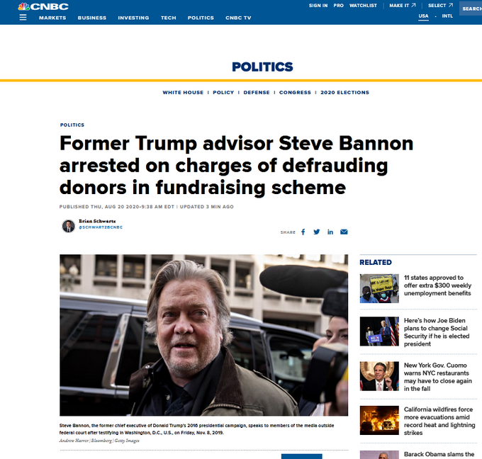 推荐|突发！特朗普前高级顾问班农被逮捕