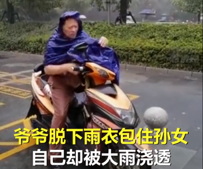 感人|下雨天爷爷护紧孙女自己被浇透，网友：想到自己爷爷了
