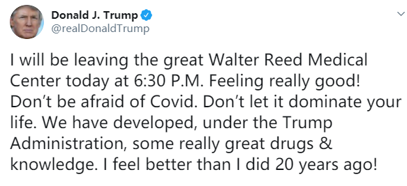 |特朗普“预告”出院时间，将乘“海军陆战队一号”返回白宫