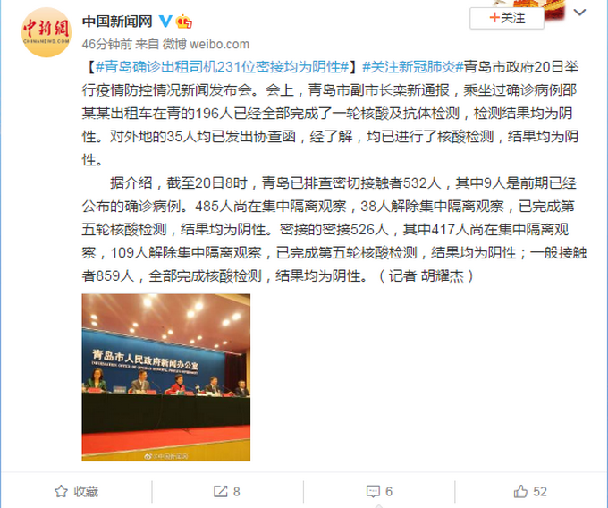 热点|青岛确诊出租司机231位密接者均为阴性