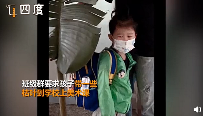 |爸爸给萌娃准备超大枯叶带幼儿园，孩子表情亮了，网友：这是去火焰山？