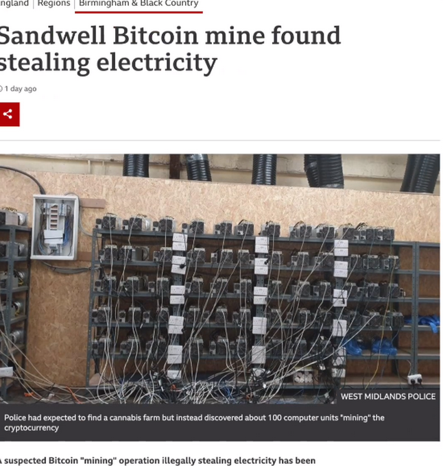 尴尬！英国警方发现是比特币矿场或电网窃电