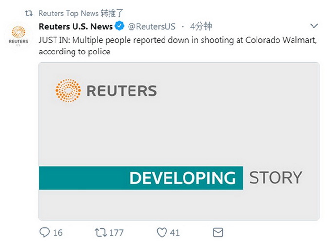 美国科罗拉多州桑顿市的一家沃尔玛超市发生枪击事件,有多人中枪